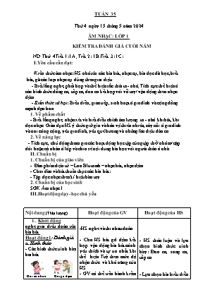 Kế hoạch bài dạy môn Âm Nhạc 1 - Tuần 35: Kiểm tra đánh giá cuối năm (NH 2023-2024)(GV: Trần Thị Thanh Tình)
