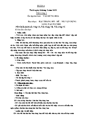 Kế hoạch bài dạy môn Âm Nhạc 1 - Tuần 4, Tiết 4: Ôn tập bài hát: Vào rừng hoa. Đọc nhạc: Bậc thang Đô-rê-mi. Vận dụng sáng tạo To nhỏ (NH 2022-2023)(GV: Trần Thị Thanh Tình)