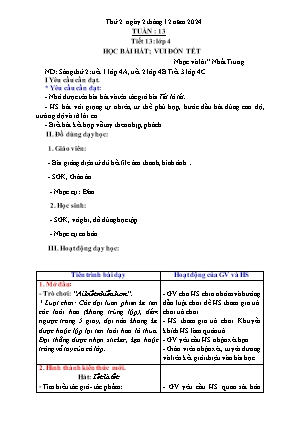 Kế hoạch bài dạy môn Âm Nhạc 1+2+4, GDTC 1, Đạo Đức 1 - Tuần 13 (NH 2024-2025)(GV: Trần Thị Thanh Tình)
