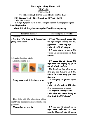 Kế hoạch bài dạy môn Âm Nhạc 1+2+4, GDTC 1, Đạo Đức 1 - Tuần 16 (NH 2024-2025)(GV: Trần Thị Thanh Tình)