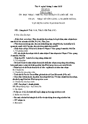 Kế hoạch bài dạy môn Âm Nhạc 1+2+4, GDTC 1, Đạo Đức 1 - Tuần 21 (NH 2024-2025)(GV: Trần Thị Thanh Tình)