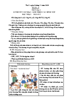 Kế hoạch bài dạy môn Âm Nhạc 1+2+4, GDTC 1, Đạo Đức 1 - Tuần 9 (NH 2024-2025)(GV: Trần Thị Thanh Tình)