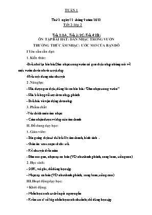 Kế hoạch bài dạy môn Âm Nhạc 2 - Tuần 1, Tiết 1: Ôn tập bài hát: Dàn nhạc trong vườn. Thường thức âm nhạc: Ước mơ của bạn Đô (NH 2022-2023)(GV: Trần Thị Thanh Tình)