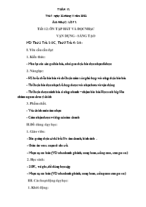 Kế hoạch bài dạy môn Âm Nhạc 2 - Tuần 12, Tiết 12: Ôn tập hát và đọc nhạc. Vận dụng Sáng tạo (NH 2022-2023)(GV: Trần Thị Thanh Tình)