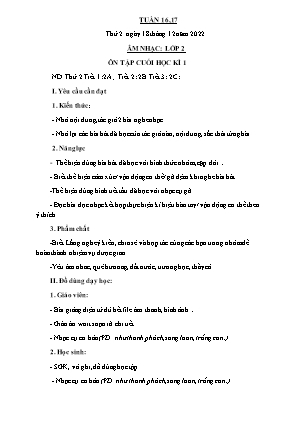 Kế hoạch bài dạy môn Âm Nhạc 2 - Tuần 16+17: Ôn tập cuối học kì I (NH 2022-2023)(GV: Trần Thị Thanh Tình)