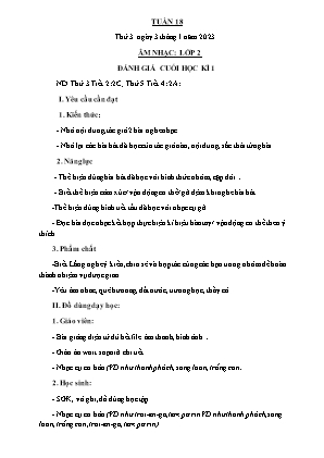 Kế hoạch bài dạy môn Âm Nhạc 2 - Tuần 18: Đánh giá cuối học kì I (NH 2022-2023)(GV: Trần Thị Thanh Tình)