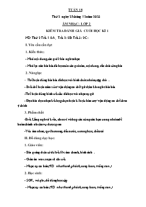 Kế hoạch bài dạy môn Âm Nhạc 2 - Tuần 18: Kiểm tra đánh giá cuối học kì I (NH 2023-2024)(GV: Trần Thị Thanh Tình)
