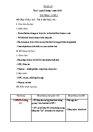 Kế hoạch bài dạy môn Âm nhạc 2 - Tuần 19 (NH 2023-2024)(GV: Trần Thị Thanh Tình)