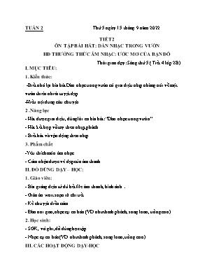 Kế hoạch bài dạy môn Âm Nhạc 2 - Tuần 2, Tiết 2: Ôn tập bài hát: Dàn nhạc trong vườn (NH 2022-2023)(GV: Lê Thị Nga)