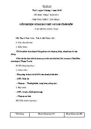 Kế hoạch bài dạy môn Âm nhạc 2 - Tuần 21: Ôn đọc nhạc Bài số 3, Thường thức âm nhạc: Câu chuyện về bài hát Chú voi con ở Bản Đôn (NH 2023-2024)(GV: Trần Thị Thanh Tình)