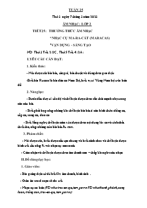 Kế hoạch bài dạy môn Âm Nhạc 2 - Tuần 25: Thường thức âm nhạc: Nhạc cụ Maracas. Vận dụng Sáng tạo (NH 2022-2023)(GV: Trần Thị Thanh Tình)