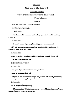 Kế hoạch bài dạy môn Âm Nhạc 2 - Tuần 27: Học bài hát: Trang trại vui vẻ (NH 2022-2023)(GV: Trần Thị Thanh Tình)