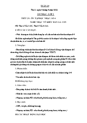 Kế hoạch bài dạy môn Âm Nhạc 2 - Tuần 29: Ôn TĐN số 4. Nghe nhạc: Vũ khúc đàn gà con (NH 2022-2023)(GV: Trần Thị Thanh Tình)