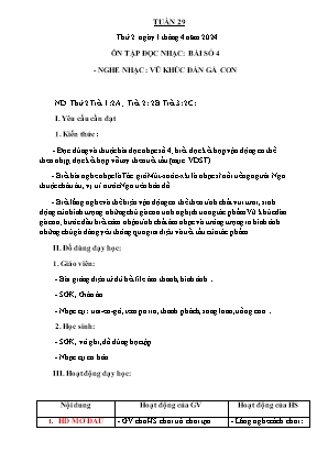 Kế hoạch bài dạy môn Âm nhạc 2 - Tuần 29: Ôn TĐN số 4. Nghe nhạc: Vũ khúc đàn gà con (NH 2023-2024)(GV: Trần Thị Thanh Tình)
