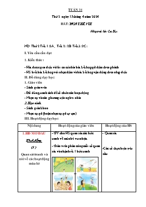 Kế hoạch bài dạy môn Âm nhạc 2 - Tuần 31: Hát: Ngày hè vui (NH 2023-2024)(GV: Trần Thị Thanh Tình)