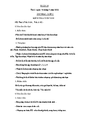 Kế hoạch bài dạy môn Âm Nhạc 2 - Tuần 35: Kiểm tra cuối năm (NH 2022-2023)(GV: Trần Thị Thanh Tình)