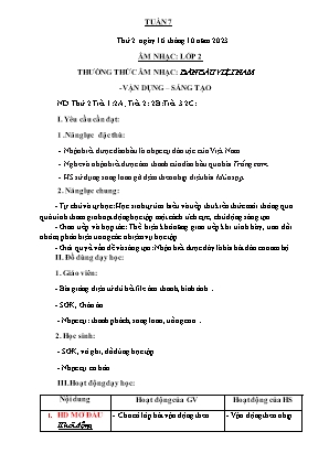 Kế hoạch bài dạy môn Âm Nhạc 2 - Tuần 7: Thường thức âm nhạc: Đàn bầu Việt nam. Vận dụng Sáng tạo (NH 2023-2024)(GV: Trần Thị Thanh Tình)