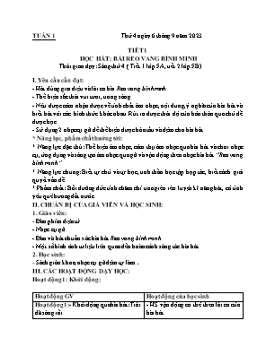 Kế hoạch bài dạy môn Âm Nhạc 2+4+5 - Tuần 1, Tiết 1 (NH 2023-2024)(GV: Lê Thị Nga)