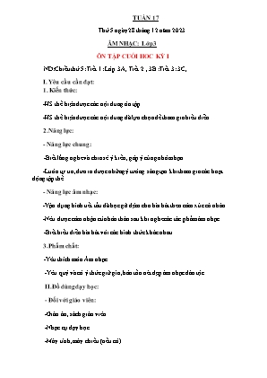 Kế hoạch bài dạy môn Âm nhạc 3 - Tuần 17: Ôn tập cuối học kì I (NH 2023-2024)(GV: Trần Thị Thanh Tình)