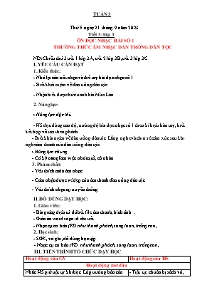 Kế hoạch bài dạy môn Âm nhạc 3 - Tuần 3, Tiết 3: Ôn TĐN số 1. Thường thức âm nhạc: Dàn trống dân tộc (NH 2023-2024)(GV: Trần Thị Thanh Tình)