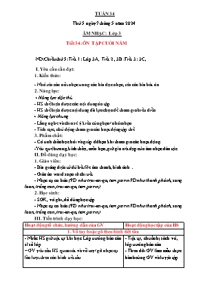Kế hoạch bài dạy môn Âm nhạc 3 - Tuần 34, Tiết 34: Ôn tập cuối năm (NH 2023-2024)(GV: Trần Thị Thanh Tình)