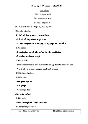 Kế hoạch bài dạy môn Âm Nhạc 4 - Tuần 12, Tiết 12: Ôn bài hát: Cò lả. TĐN số 4 (NH 2022-2023)(GV: Trần Thị Thanh Tình)