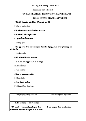 Kế hoạch bài dạy môn Âm Nhạc 4 - Tuần 14, Tiết 14: Ôn tập 2 bài hát: Trên ngựa ta phi nhanh, Khăn quàng thắm mãi vai em (NH 2022-2023)(GV: Trần Thị Thanh Tình)