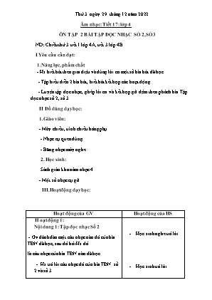 Kế hoạch bài dạy môn Âm Nhạc 4 - Tuần 17, Tiết 17: Ôn tập 2 bài TĐN số 2, số 3 (NH 2022-2023)(GV: Trần Thị Thanh Tình)
