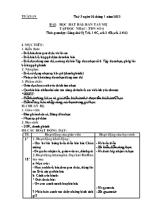 Kế hoạch bài dạy môn Âm Nhạc 4 - Tuần 19, Bài: Học hát bài: Bàn tay mẹ. TĐN số 6 (NH 2021-2022)(GV: Lê Thị Nga)