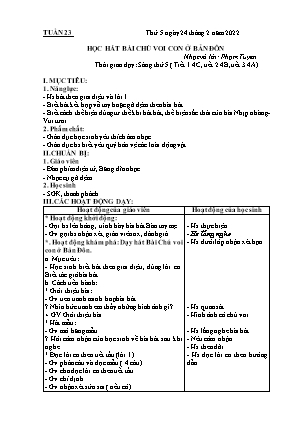 Kế hoạch bài dạy môn Âm Nhạc 4 - Tuần 23, Bài: Học hát bài Chú voi con ở Bản Đôn (NH 2021-2022)(GV: Lê Thị Nga)