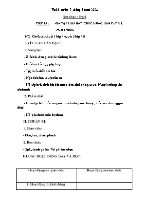 Kế hoạch bài dạy môn Âm Nhạc 4 - Tuần 25, Tiết 25: Ôn tập 2 bài hát: Chúc mừng, Bàn tay mẹ (NH 2022-2023)(GV: Trần Thị Thanh Tình)