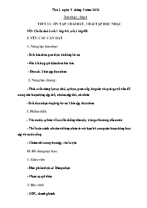 Kế hoạch bài dạy môn Âm Nhạc 4 - Tuần 33, Tiết 33: Ôn tập 3 bài hát, 3 bài tập đọc nhạc (NH 2022-2023)(GV: Trần Thị Thanh Tình)