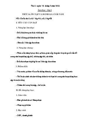 Kế hoạch bài dạy môn Âm Nhạc 4 - Tuần 34, Tiết 34: Ôn tập và Đánh giá cuối năm (NH 2022-2023)(GV: Trần Thị Thanh Tình)