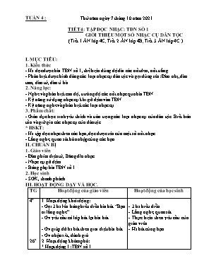 Kế hoạch bài dạy môn Âm Nhạc 4 - Tuần 4, Tiết 4: TĐN số 1, Giới thiệu một số nhạc cụ dân tộc (NH 2021-2022)(GV: Lê Thị Nga)