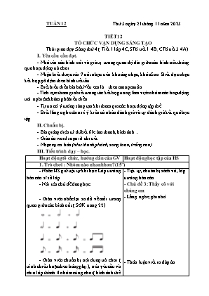 Kế hoạch bài dạy môn Âm Nhạc 4+5, Đạo Đức 1+2 - Tuần 12 (NH 2023-2024)(GV: Lê Thị Nga)