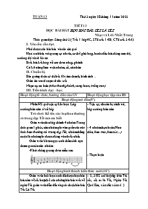 Kế hoạch bài dạy môn Âm Nhạc 4+5, Đạo Đức 1+2 - Tuần 13 (NH 2023-2024)(GV: Lê Thị Nga)