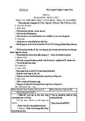 Kế hoạch bài dạy môn Âm Nhạc 4+5, Đạo Đức 1+2 - Tuần 14 (NH 2023-2024)(GV: Lê Thị Nga)