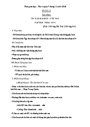 Kế hoạch bài dạy môn Âm Nhạc 5, Thể Dục 2+3+5 - Tuần 13 (NH 2020-2021)(GV: Lê Thị Nga)