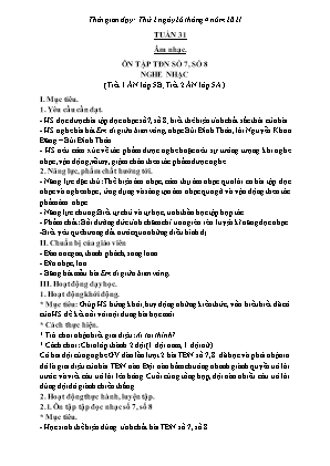 Kế hoạch bài dạy môn Âm Nhạc 5, Thể Dục 2+3+5 - Tuần 31 (NH 2020-2021)(GV: Lê Thị Nga)