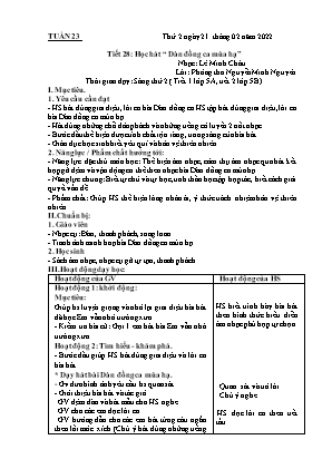 Kế hoạch bài dạy môn Âm Nhạc 5 - Tuần 23, Tiết 28: Học hát Dàn đồng ca mùa hạ (NH 2021-2022)(GV: Lê Thị Nga)