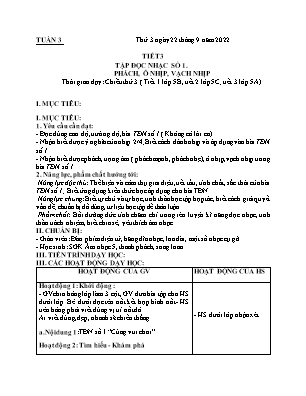 Kế hoạch bài dạy môn Âm Nhạc 5 - Tuần 3, Tiết 3: TĐN số 1. Phách, ô nhịp, vạch nhịp (NH 2022-2023)(GV: Lê Thị Nga)
