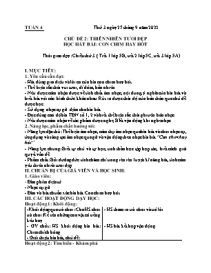 Kế hoạch bài dạy môn Âm Nhạc 5 - Tuần 4: Học hát bài: Con chim hay hót (NH 2022-2023)(GV: Lê Thị Nga)