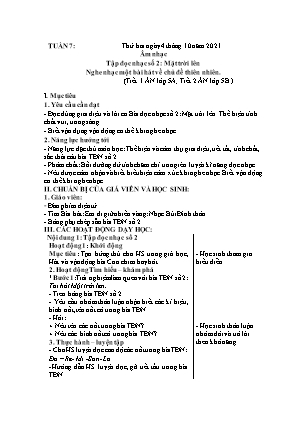 Kế hoạch bài dạy môn Âm Nhạc 5 - Tuần 7: TĐN số 2, Nghe nhạc một bài hát về chủ đề thiên nhiên (NH 2021-2022)(GV: Lê Thị Nga)