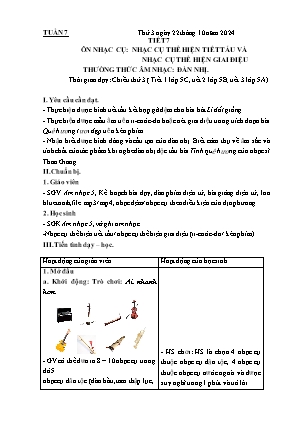 Kế hoạch bài dạy môn Âm Nhạc 5 - Tuần 7, Tiết 7: Ôn nhạc cụ: Nhạc cụ thể hiện tiết tấu và nhạc cụ thể hiện giai điệu (NH 2024-2025)(GV: Lê Thị Nga)