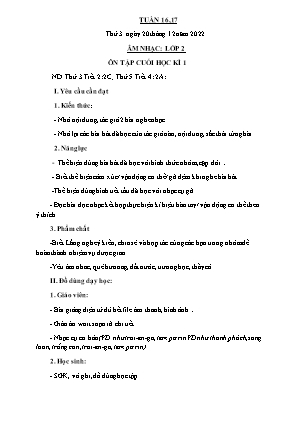Kế hoạch bài dạy môn Âm Nhạc Lớp 2 - Tuần 16+17: Ôn tập cuối học kì I (NH 2022-2023)(GV: Trần Thị Thanh Tình)