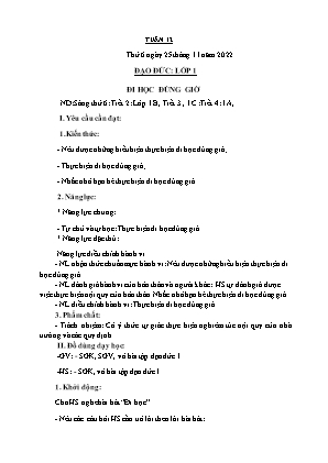 Kế hoạch bài dạy môn Đạo Đức 1 - Tuần 12, Bài: Đi học đúng giờ (NH 2022-2023)(GV: Trần Thị Thanh Tình)