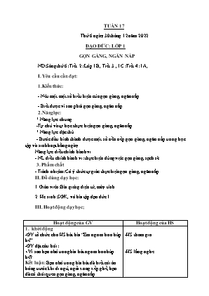 Kế hoạch bài dạy môn Đạo Đức 1 - Tuần 17, Bài: Gọn gàng ngăn nắp (NH 2022-2023)(GV: Trần Thị Thanh Tình)