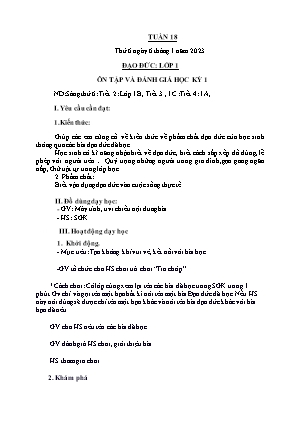 Kế hoạch bài dạy môn Đạo Đức 1 - Tuần 18, Bài: Ôn tập và Đánh giá Học kì I (NH 2022-2023)(GV: Trần Thị Thanh Tình)