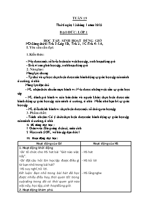 Kế hoạch bài dạy môn Đạo Đức 1 - Tuần 19, Bài: Học tập, Sinh hoạt đúng giờ (NH 2022-2023)(GV: Trần Thị Thanh Tình)