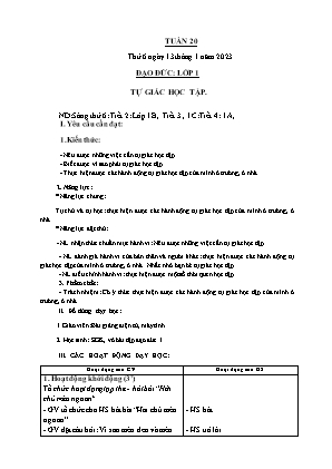 Kế hoạch bài dạy môn Đạo Đức 1 - Tuần 20, Bài: Tự giác học tập (NH 2022-2023)(GV: Trần Thị Thanh Tình)